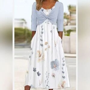 🌻NEW white floral midi length dress
